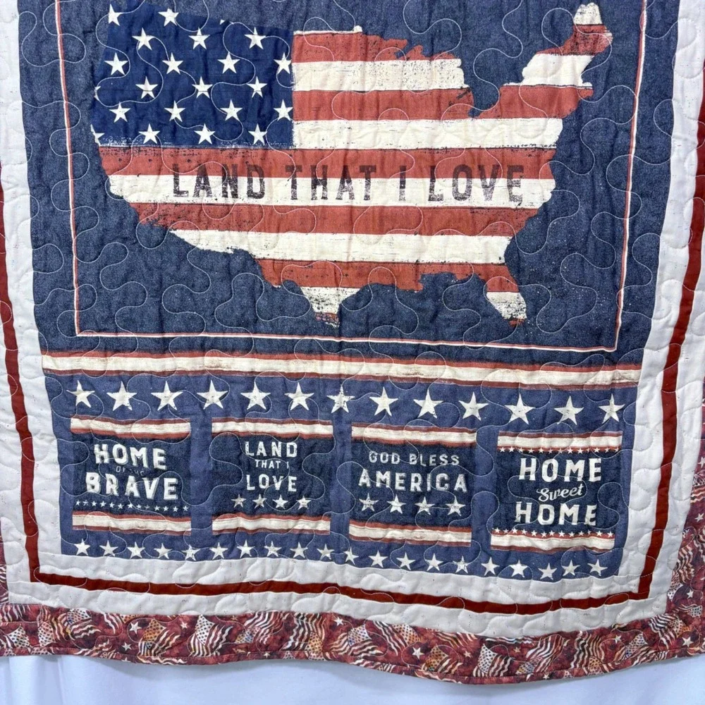 Handmade Patriotic Quilt Wall Hanging Americana Red White Blue 50 States 31x48